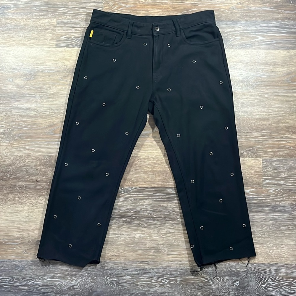 Mens Cropped Pleasures Black Denim with Silver Grommets